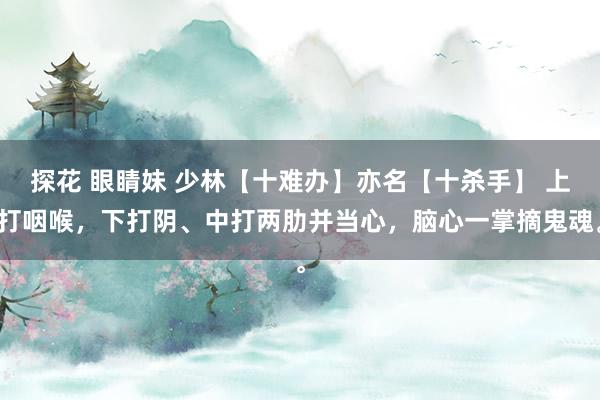 探花 眼睛妹 少林【十难办】亦名【十杀手】 上打咽喉，下打阴、中打两肋并当心，脑心一掌摘鬼魂。